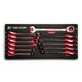 Non Stop Auto Tools Ultrafine Reversible Ratcheting Combination Wrench Set, 12Pcs Metric 819 mm W Tray NS71000-12MT